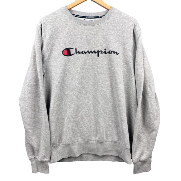 Champion | Sweaters | Champion Jumper Mens Large Grey Warm Up Sweatshirt  Pullover Center Print Logo | Poshmark
